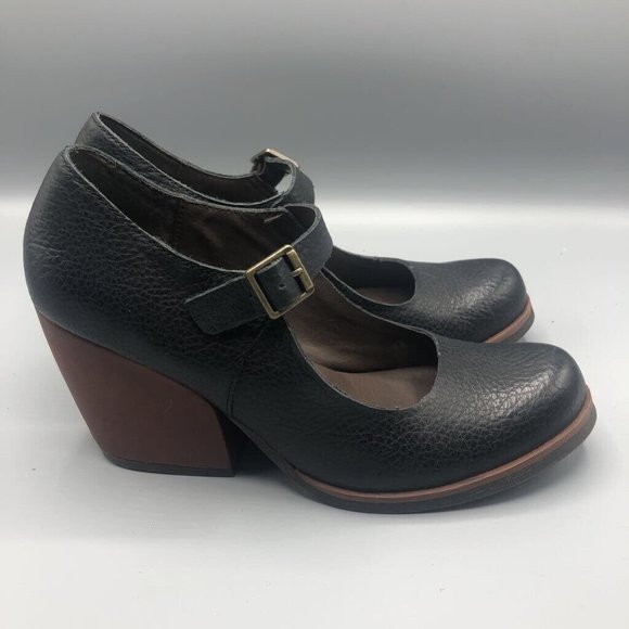 Korks Shoes - Korks Womens Mary Janes Heel Black Brown Leather Embossed Chunky Block Heels 9 M